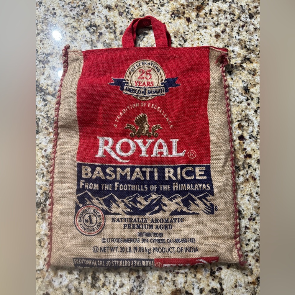[BAG ONLY] Royal Basmati Rice Bag 20lbs Burlap Handles Zipper Heavy Duty 25th An